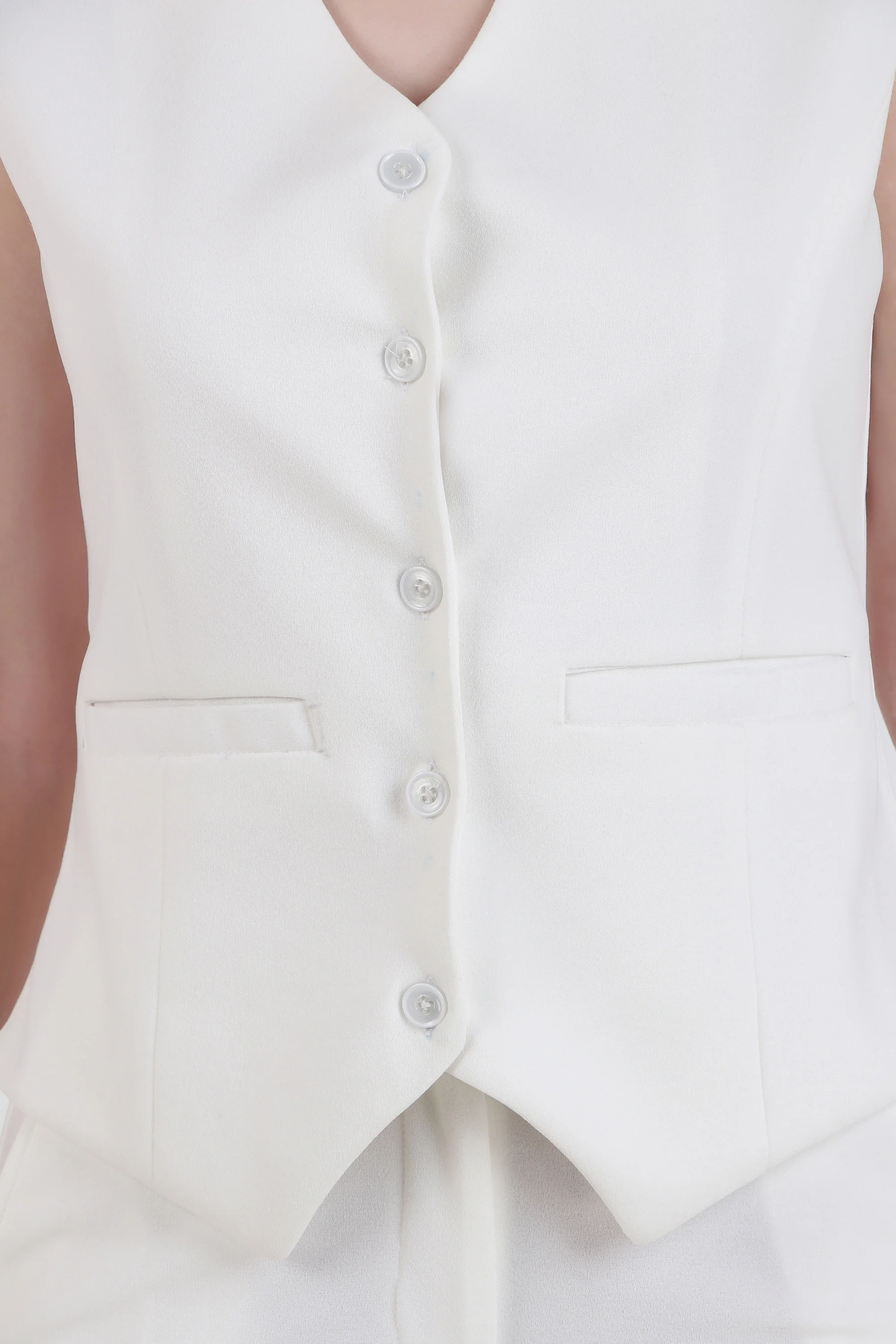 V Neck Tailored Waistcoat, Ivory - Image 3