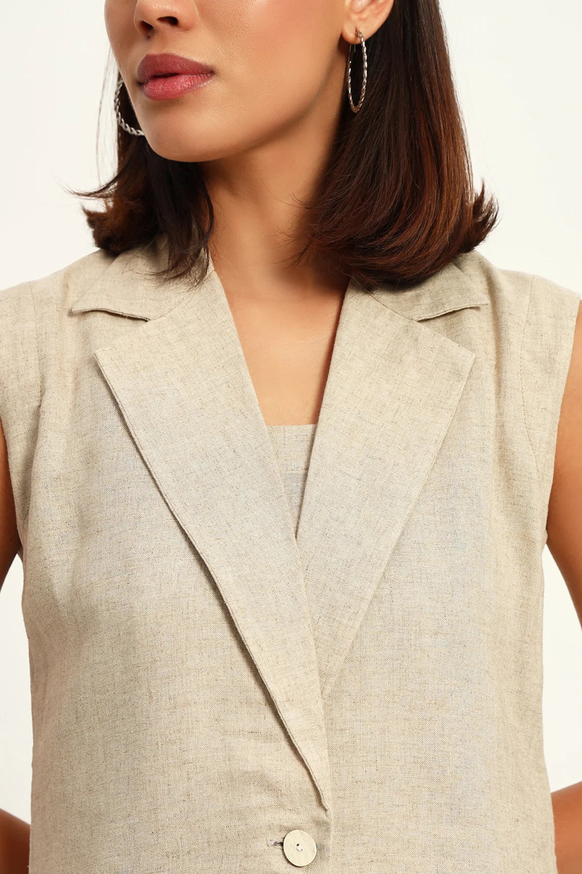 Versatile Linen Trio Jacket Co-ord Set, Beige - Image 4