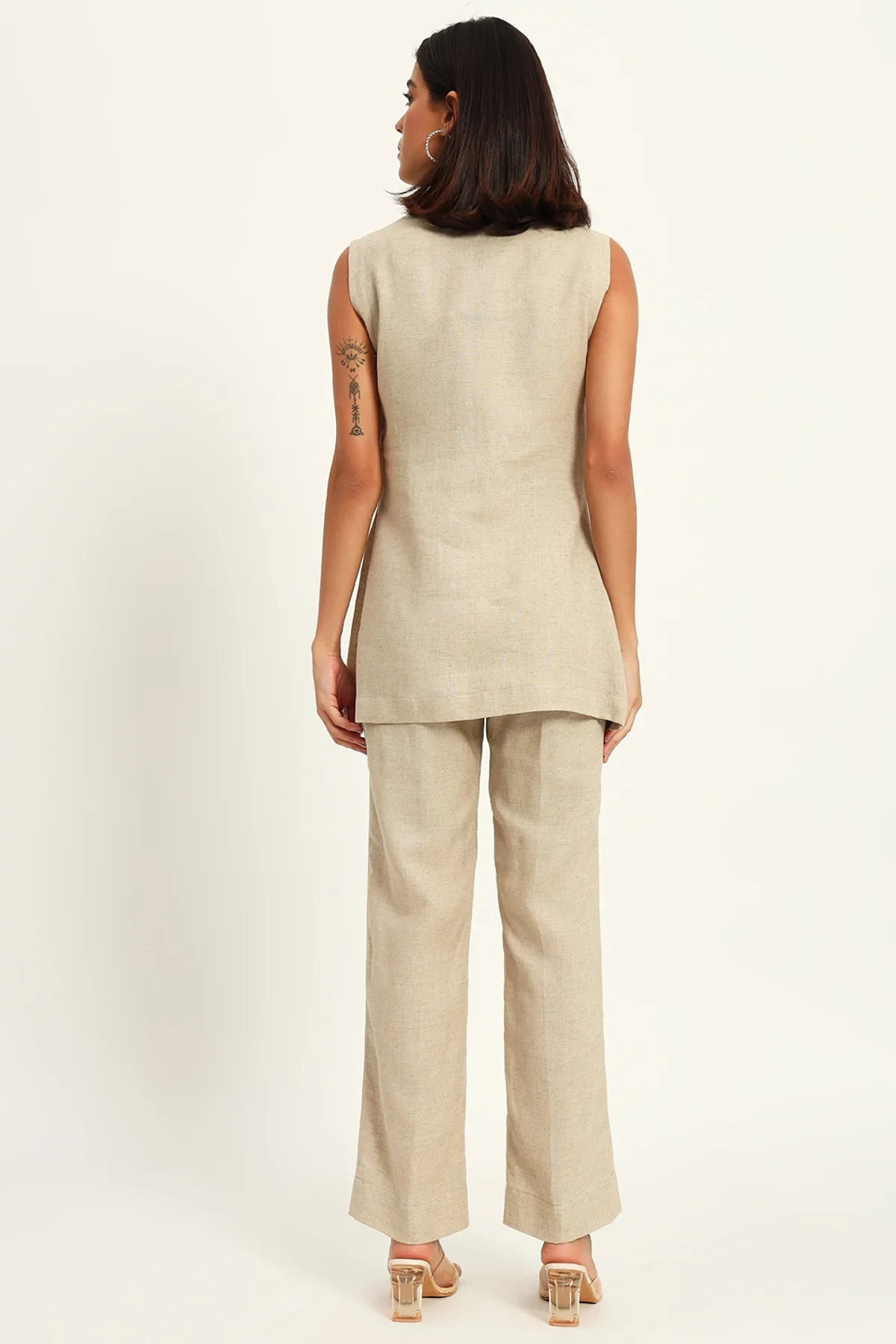 Versatile Linen Trio Jacket Co-ord Set, Beige - Image 8