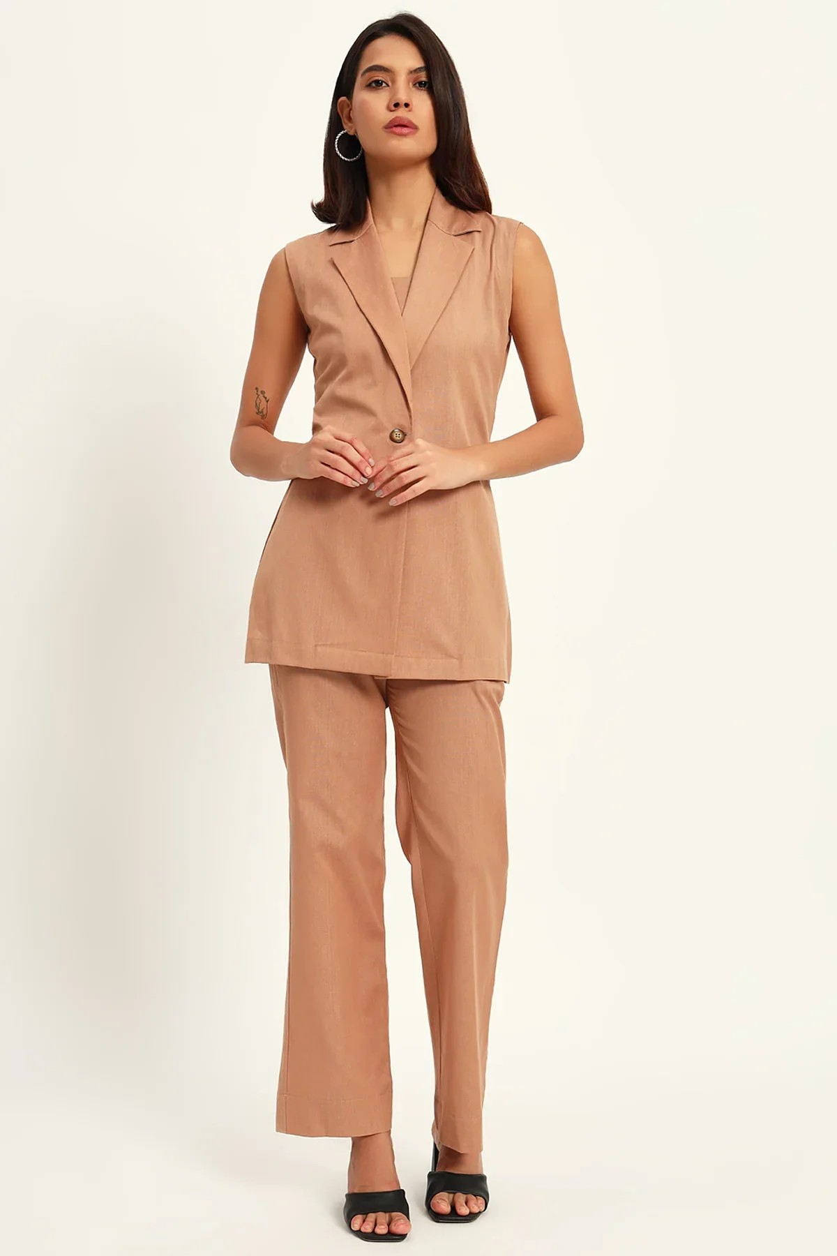 Versatile Linen Trio Jacket Co-ord Set, Camel - Image 6
