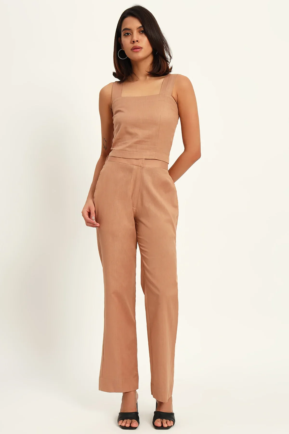 Versatile Linen Trio Jacket Co-ord Set, Camel - Image 9