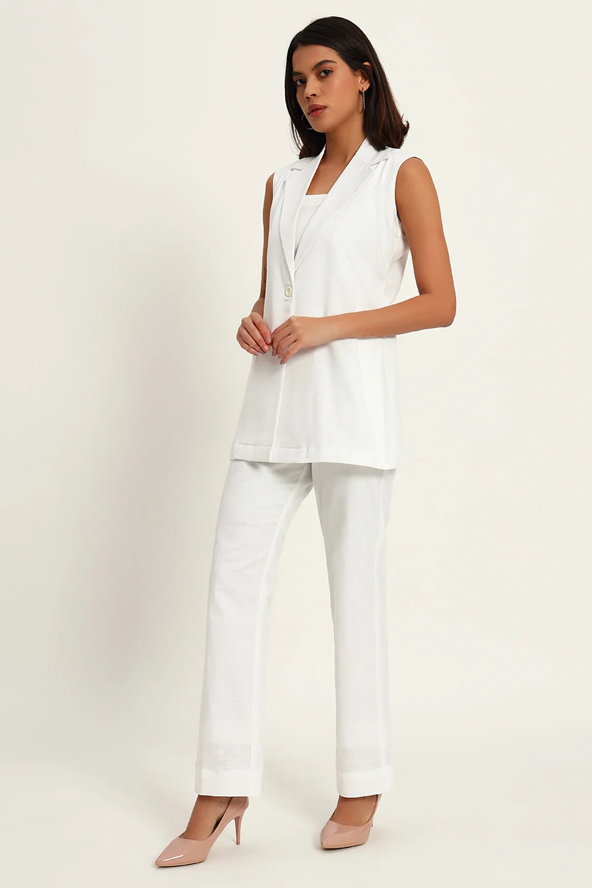 Versatile Linen Trio Jacket Co-ord Set, White - Image 3