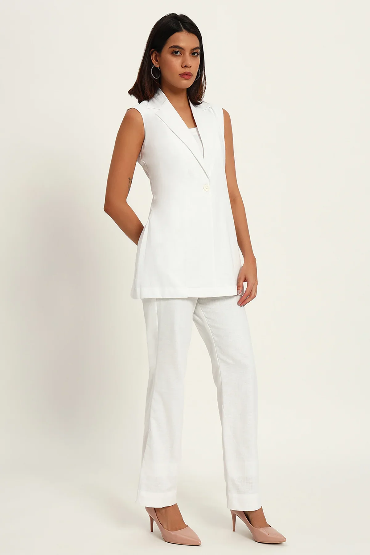 Versatile Linen Trio Jacket Co-ord Set, White - Image 5
