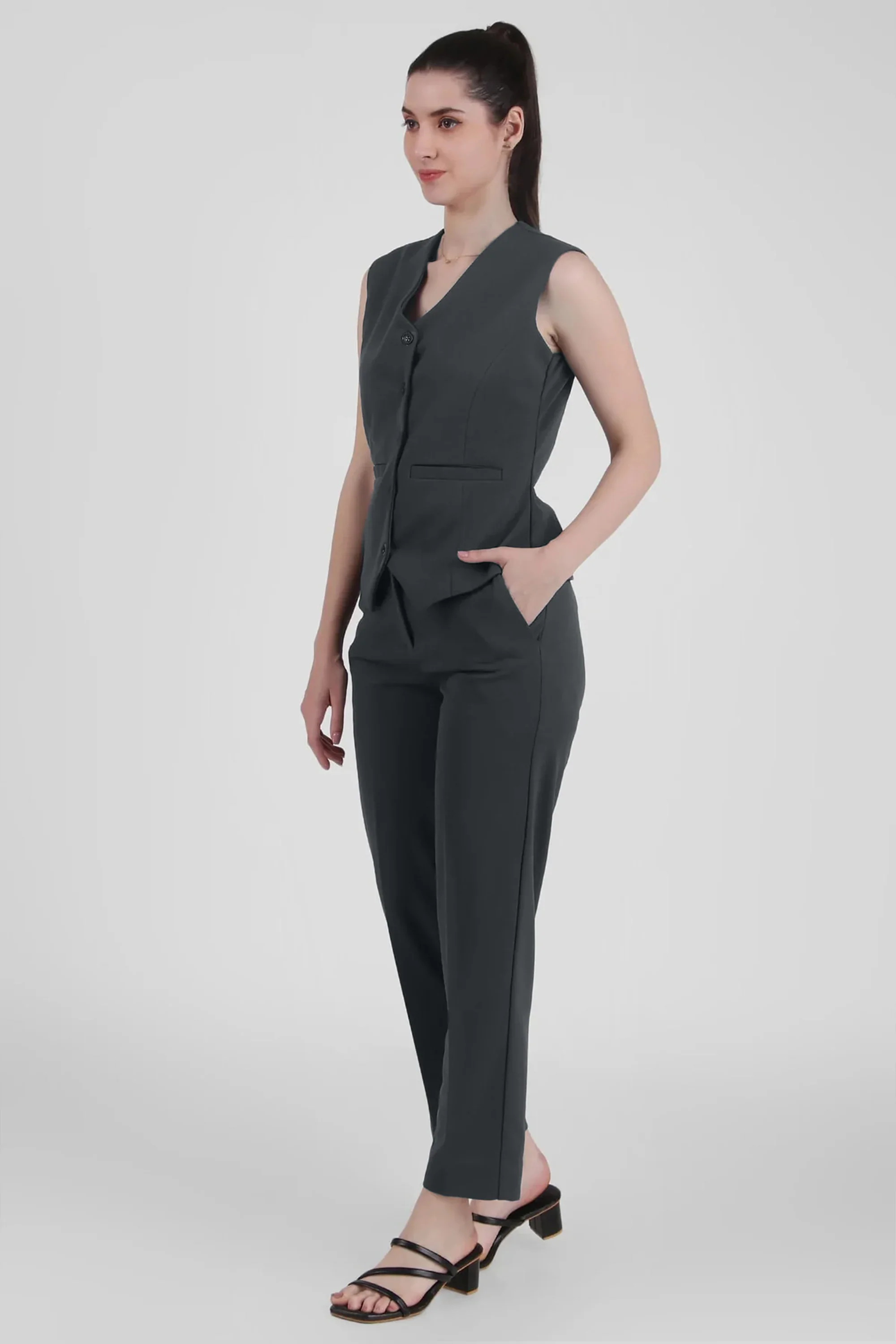 Waistcoat And Trousers Co-ord Set - Bluish Gray - Image 4