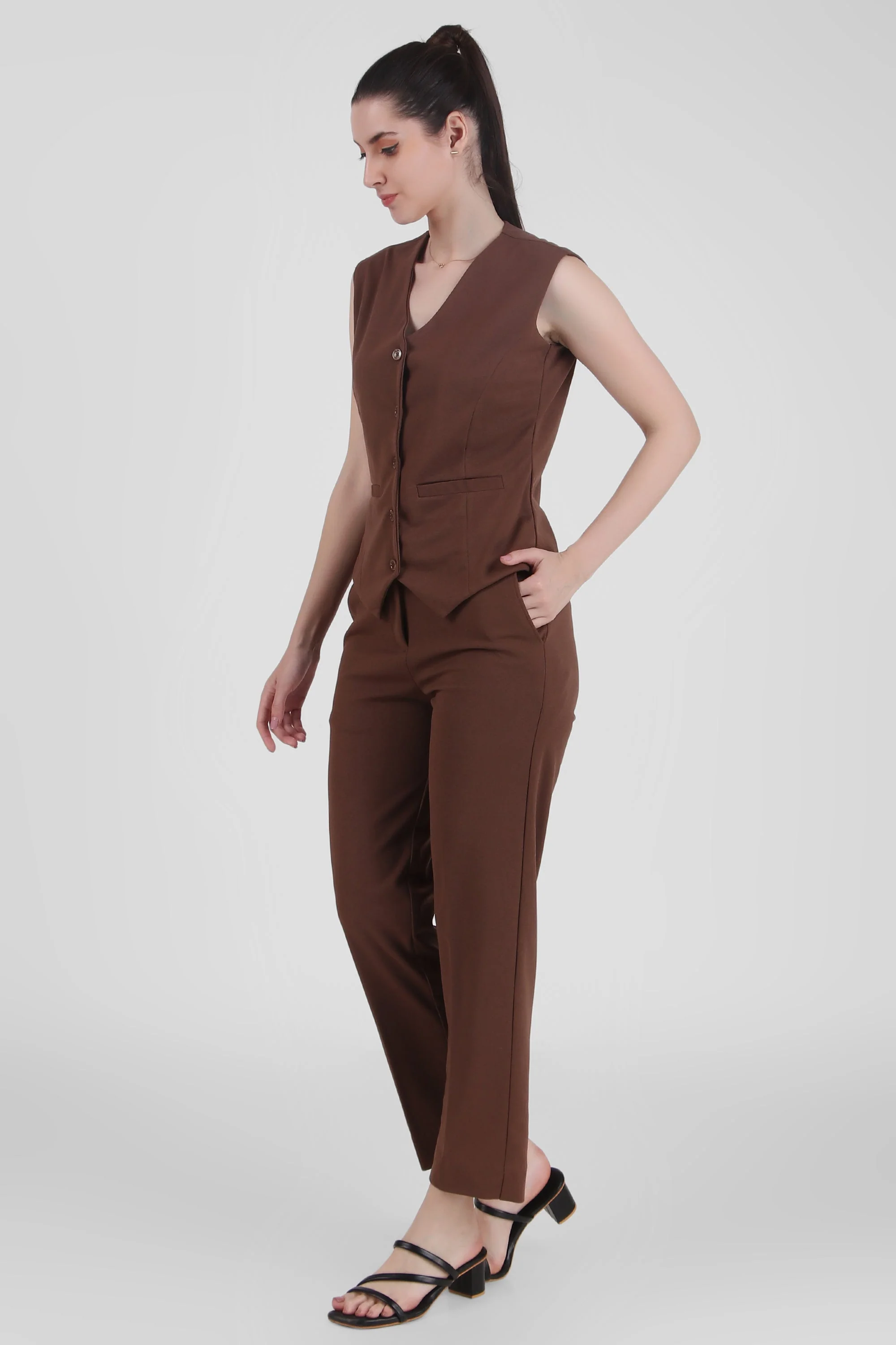 Waistcoat And Trousers Co-ord Set - Brown - Image 3
