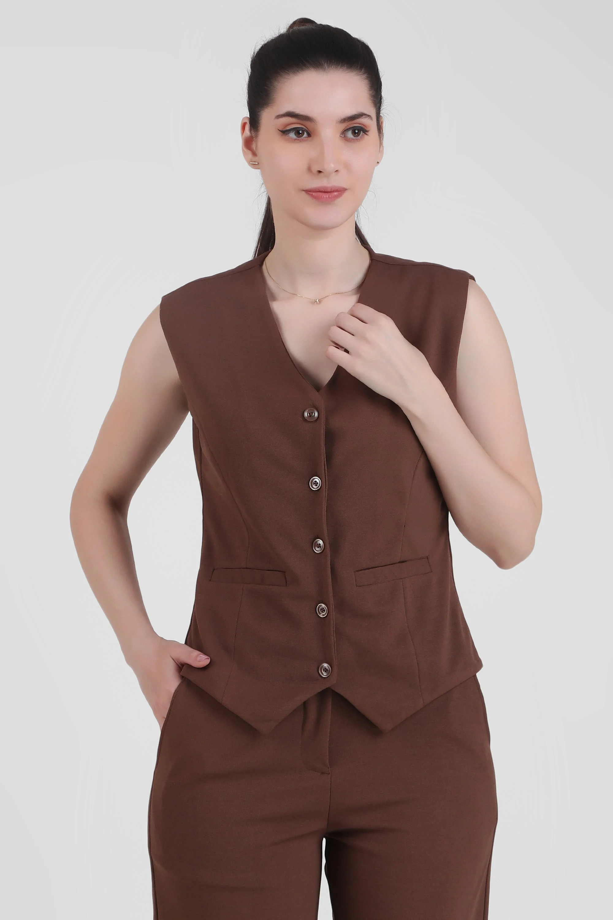 Waistcoat And Trousers Co-ord Set - Brown - Image 4