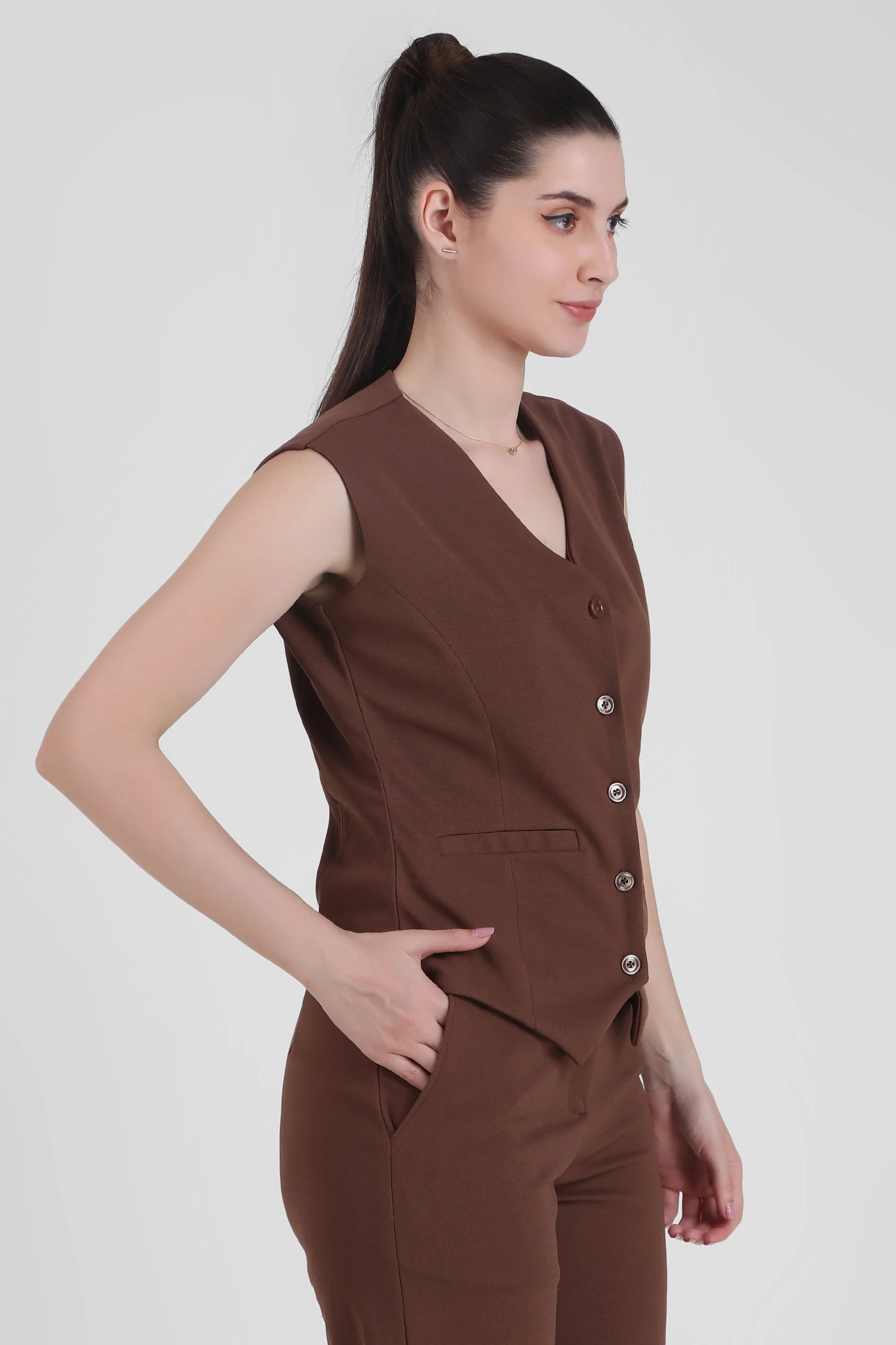 Waistcoat And Trousers Co-ord Set - Brown - Image 5
