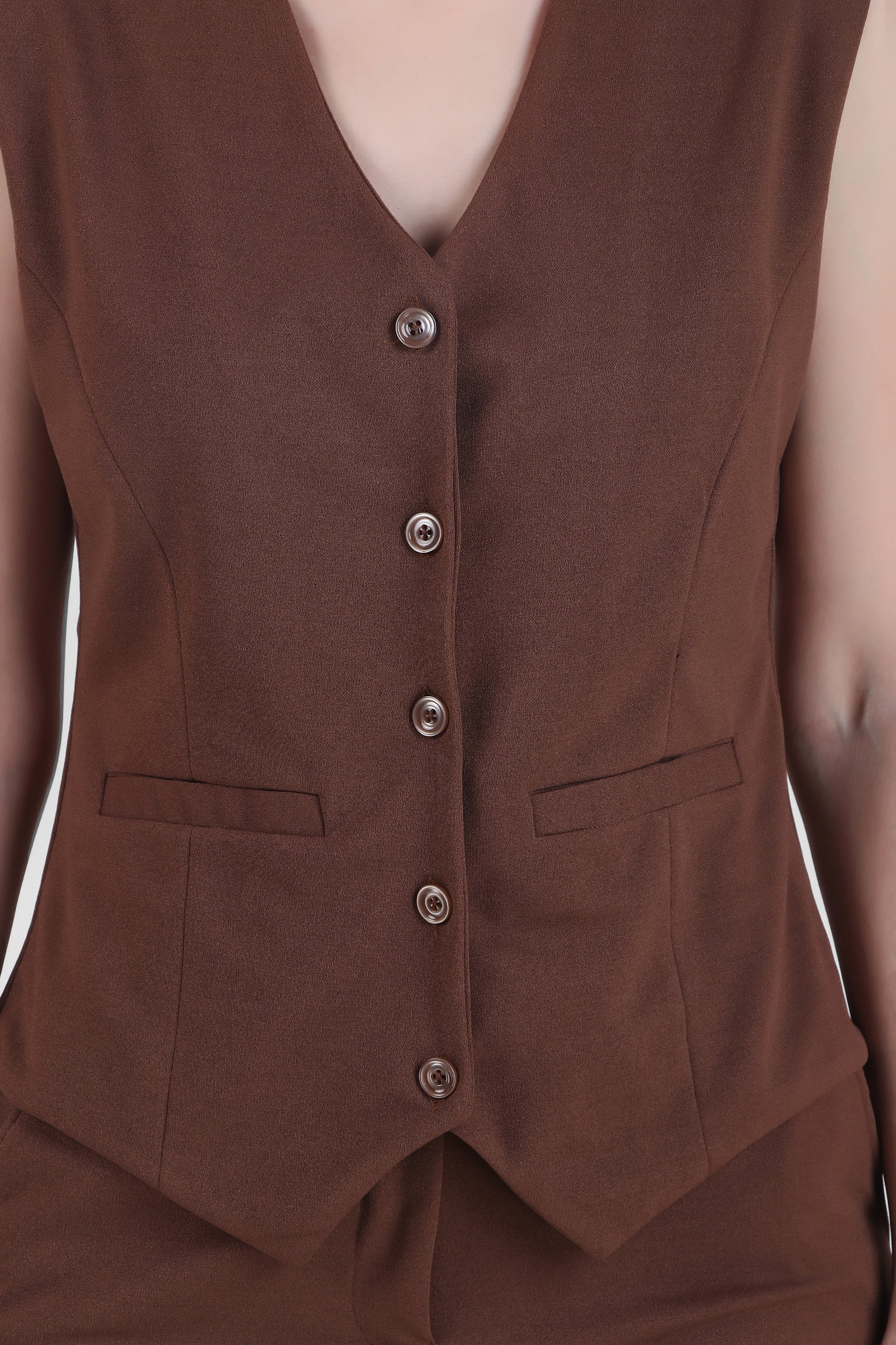 Waistcoat And Trousers Co-ord Set - Brown - Image 7