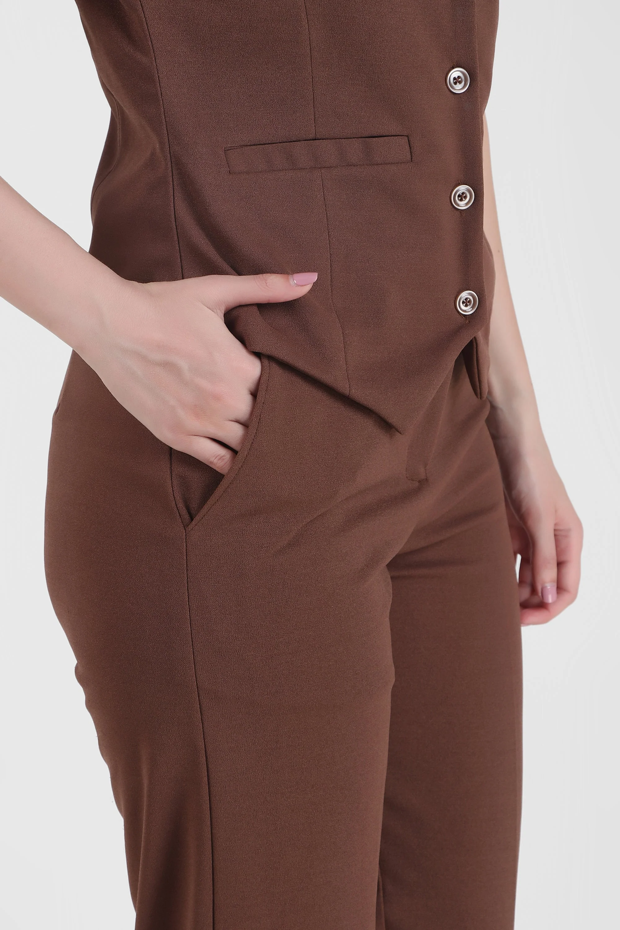 Waistcoat And Trousers Co-ord Set - Brown - Image 8