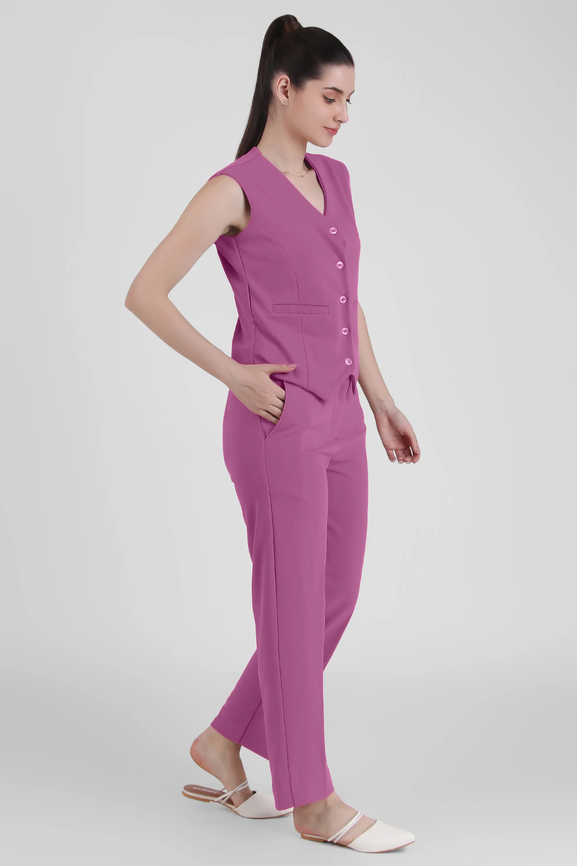 Waistcoat And Trousers Co-ord Set - Dusky Mauve - Image 6
