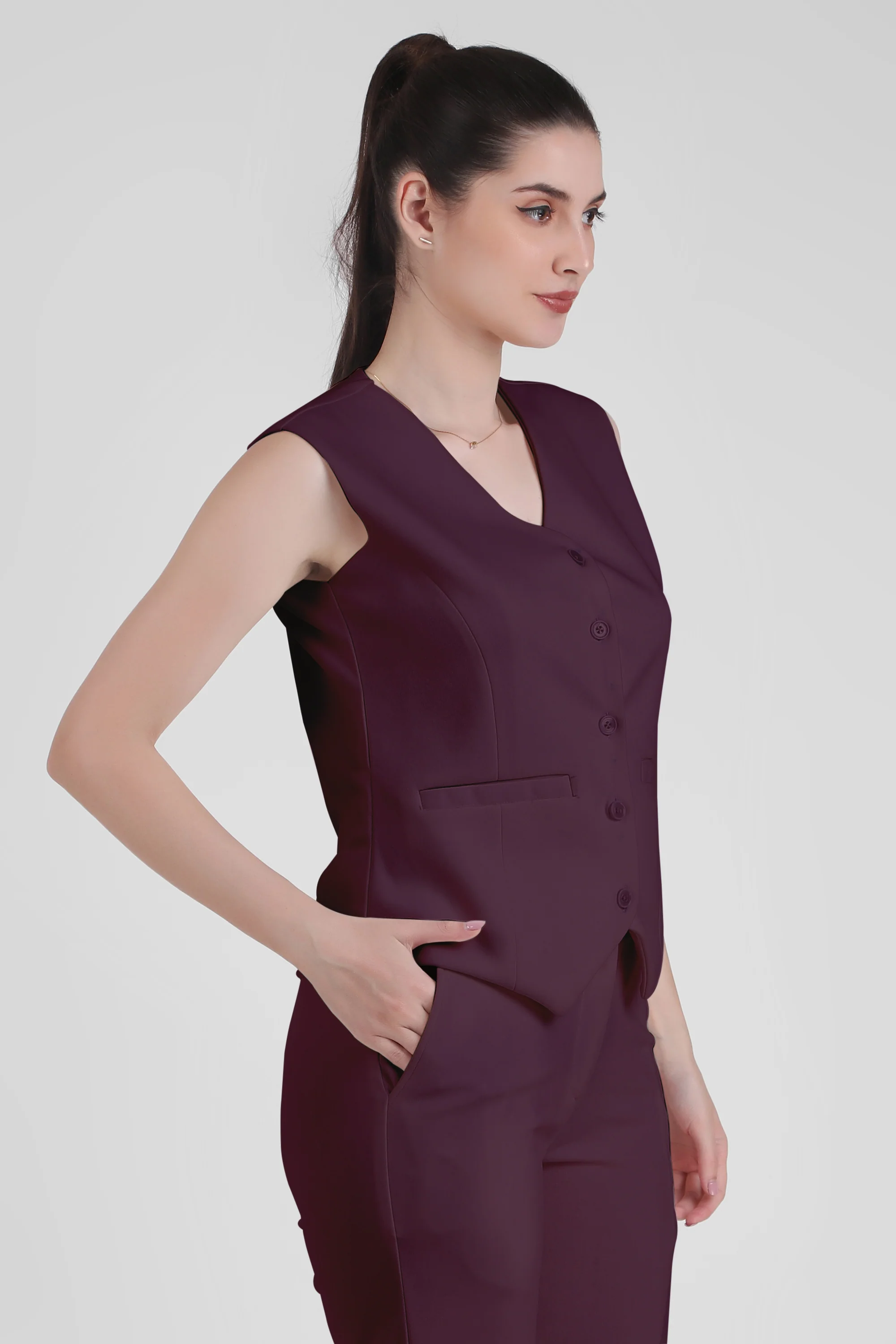 Waistcoat And Trousers Co-ord Set - Plum - Image 4